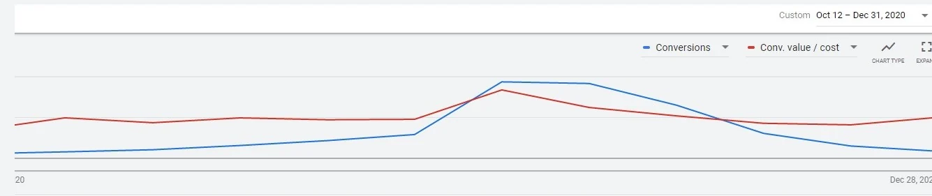 Black Friday 2020 performance graph in Google Ads