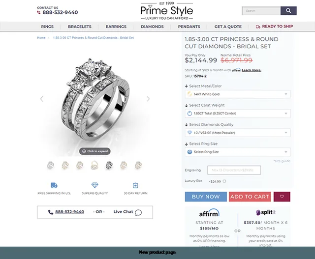 PrimeStyle product page after the conversion-focused redesign
