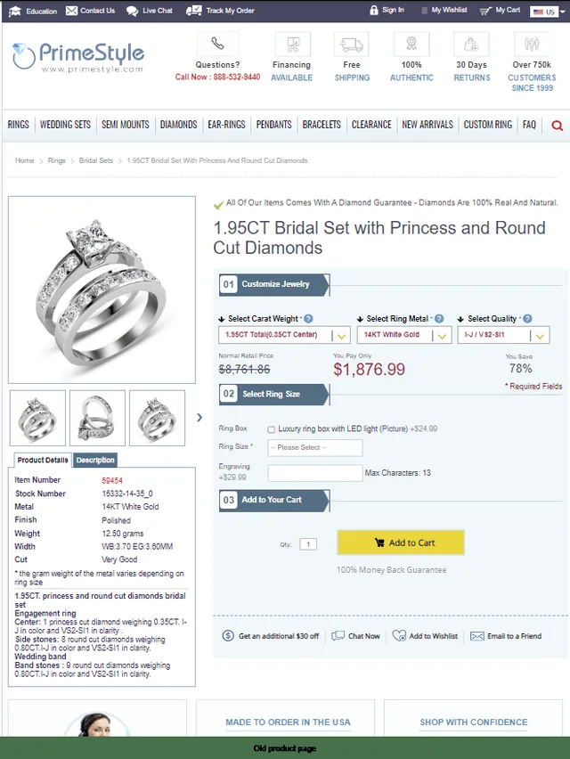 The old PrimeStyle product page before the redesign