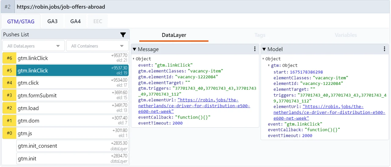 dataLayer and custom event structure for the candidate funnel