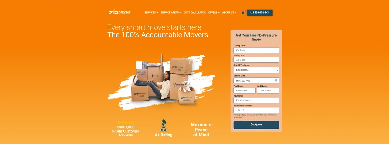 Zip Moving & Storage homepage hero
