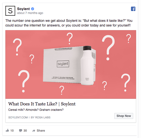 Facebook advertisment with Question in headline
